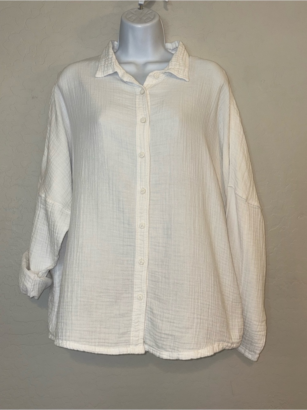 Starkx Womens Gauzy Slubbed Cotton Button Down Large Coastal Beach
